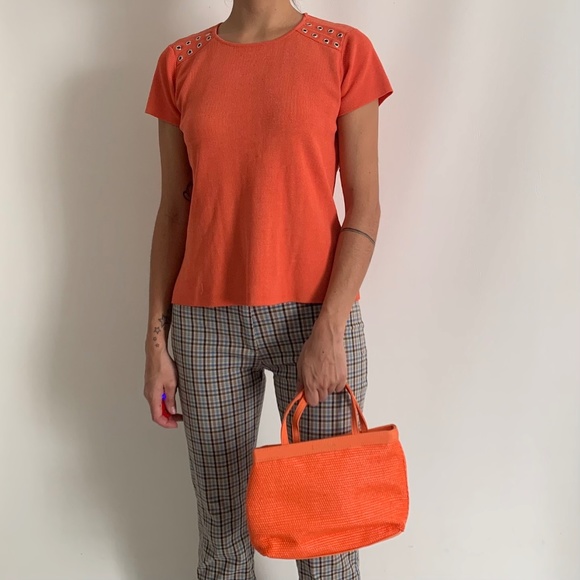 Escada Tropical Punch Orange Woven Small Handbag Mini Tote - Picture 6 of 12